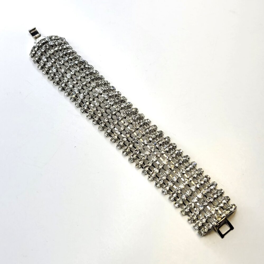 Vintage Rhinestone Wide Bracelet Cuff - Picture 12 of 14